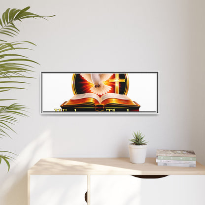 Framed Canvas Print — "Wisdom and Theology" Dove & Bible Wall Art