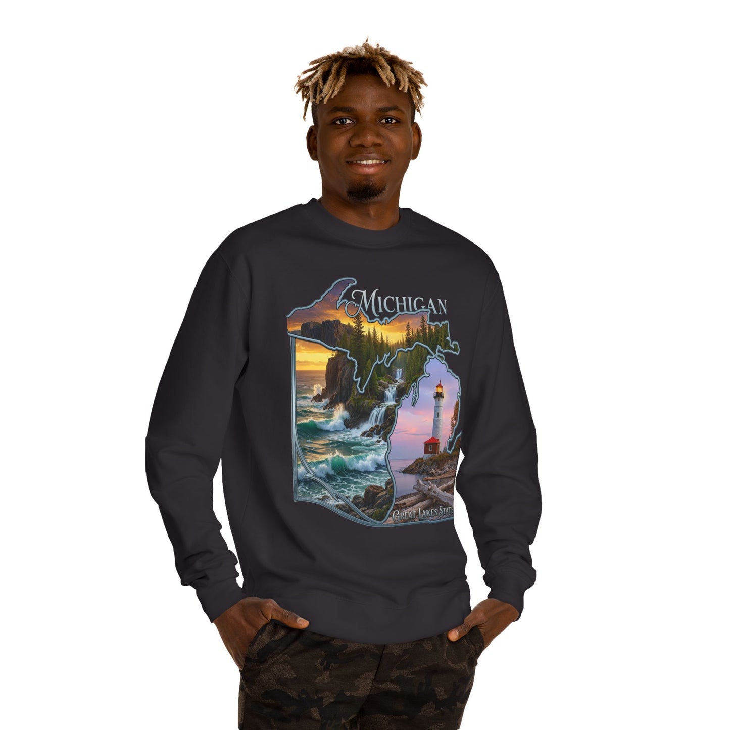 Michigan Lakes State Sweatshirt — Lighthouse & Great Lakes Scenic Pullover
