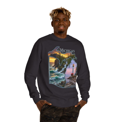 Michigan Lakes State Sweatshirt — Lighthouse & Great Lakes Scenic Pullover