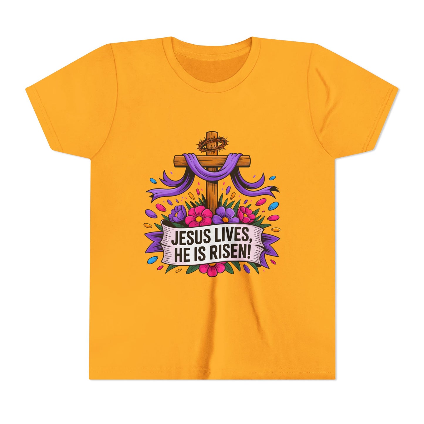 Youth Tee — "Jesus Lives, He Is Risen!" Easter Christian Tee