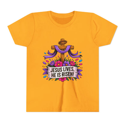 Youth Tee — "Jesus Lives, He Is Risen!" Easter Christian Tee