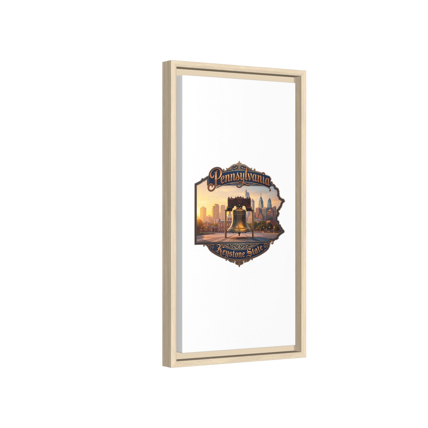Pennsylvania Keystone State Framed Canvas Wall Art — Liberty Bell & Philadelphia Skyline