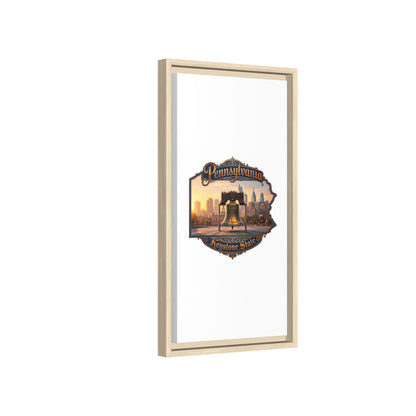 Pennsylvania Keystone State Framed Canvas Wall Art — Liberty Bell & Philadelphia Skyline