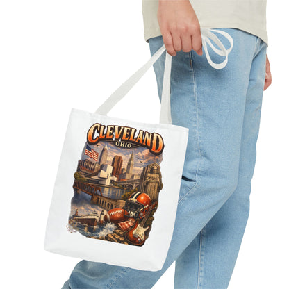 Cleveland Cityscape Tote Bag — Vintage Ohio Skyline & Sports Montage
