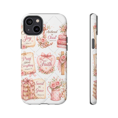 Faith Floral Phone Case – Christian Inspirational Scripture iPhone Cover (Choose Joy, Pray, Faith)