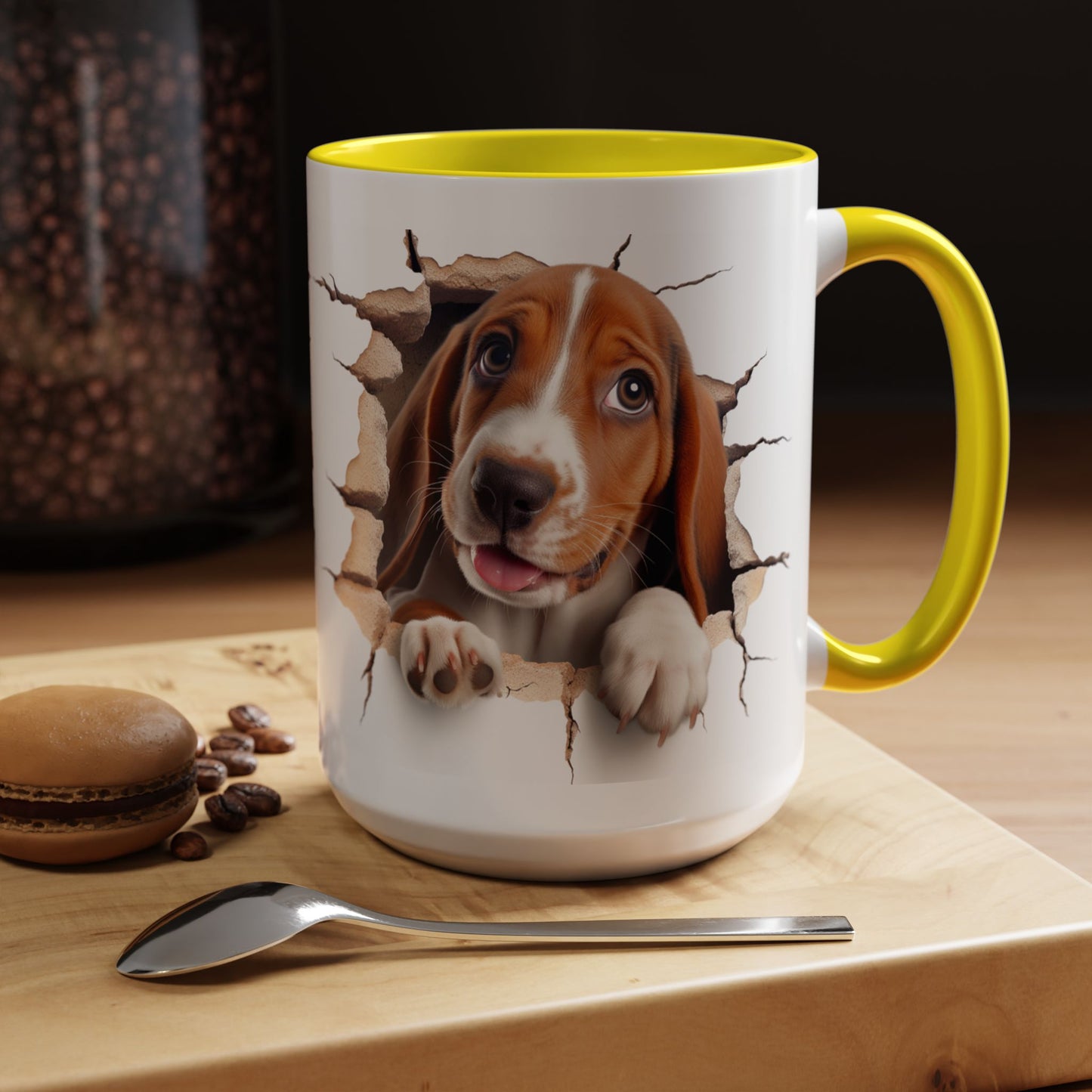 Basset Hound Peekaboo Accent Coffee Mug — Cute Dog Lover Gift (11/15 oz)