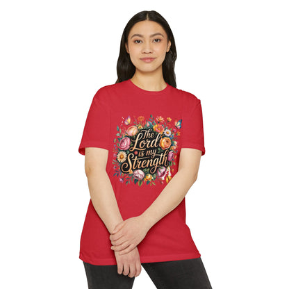 Christian T-Shirt — "The Lord Is My Strength" Floral Faith Tee