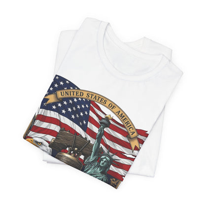 Patriotic 250th Anniversary T-Shirt - Liberty Bell, Bald Eagle & Statue of Liberty