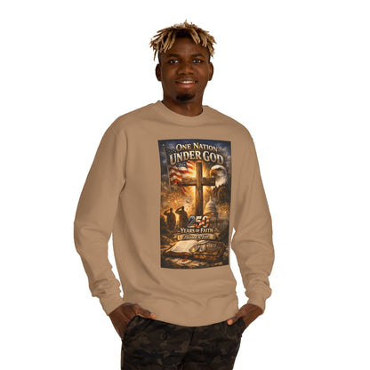 Patriotic Christian Sweatshirt — "One Nation Under God" 25 Years of Faith Crewneck