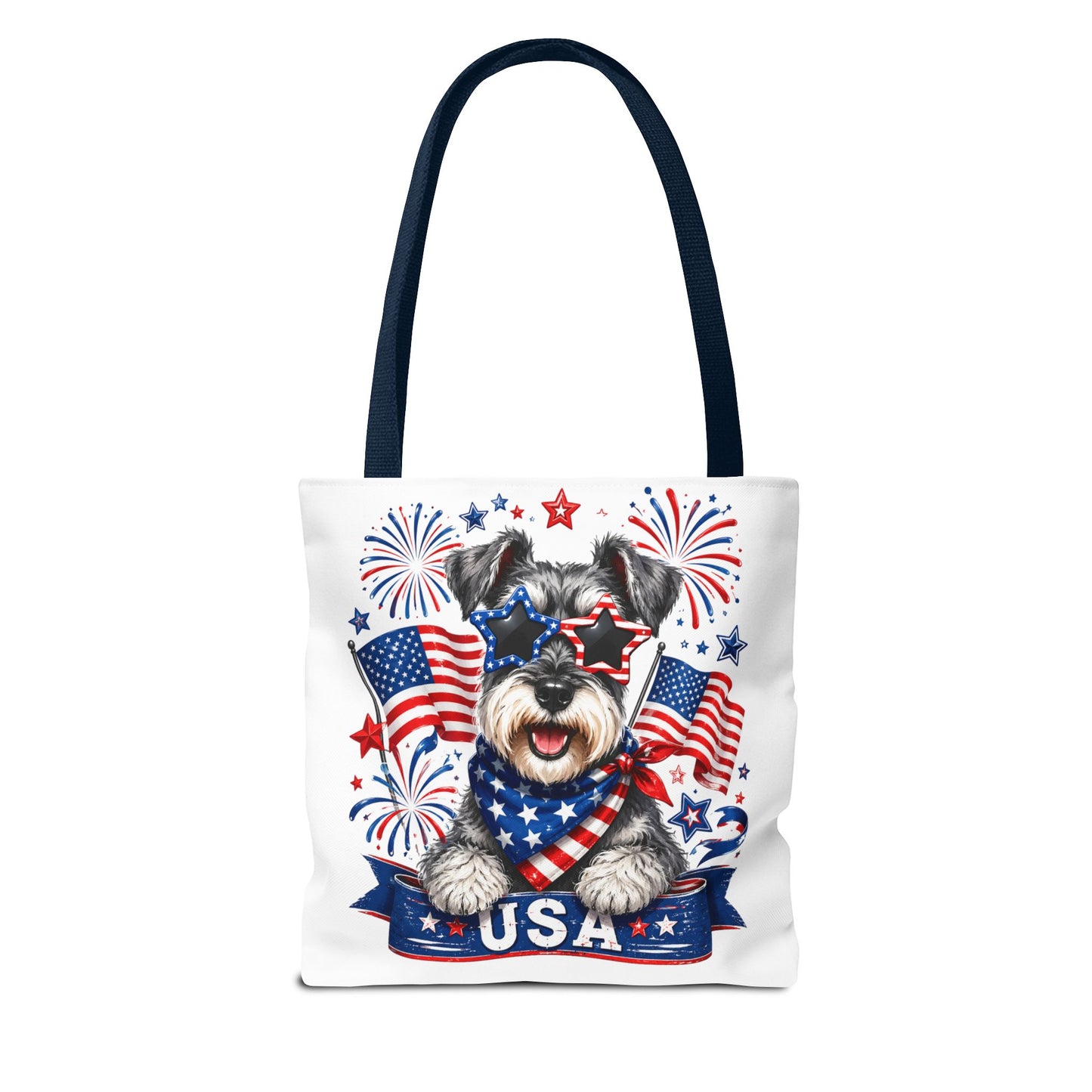 Patriotic Schnauzer Tote Bag — USA Flag Fireworks All-Over Print
