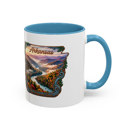 Arkansas Scenic Coffee Mug — Vintage State Map River Landscape (11/15 oz)