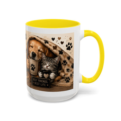 Dog and Cat Coffee Mug – "Best Friends, Best Life" Accent Tea Cup (11/15oz)