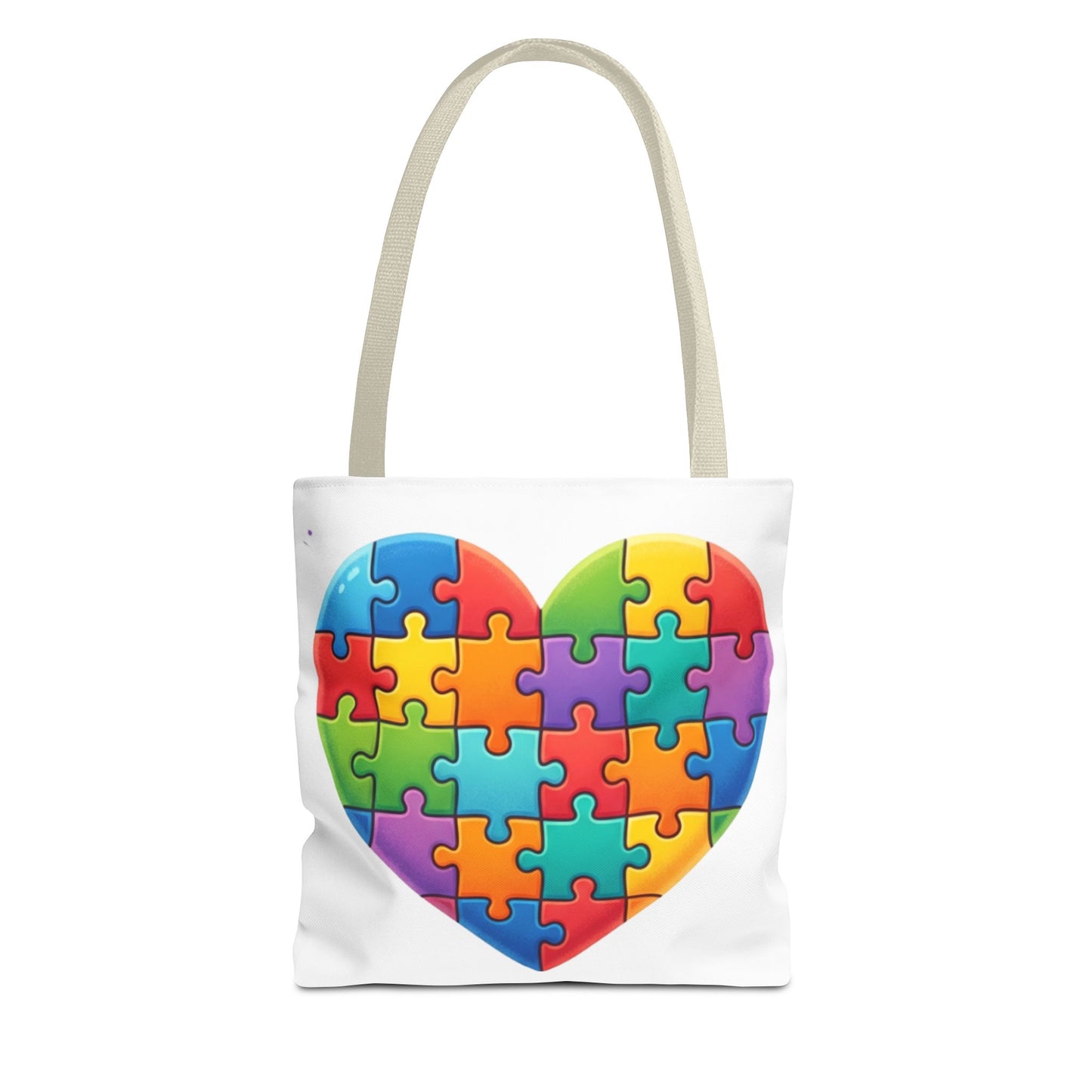 Autism Puzzle Heart Tote Bag - Colorful Awareness Canvas Tote