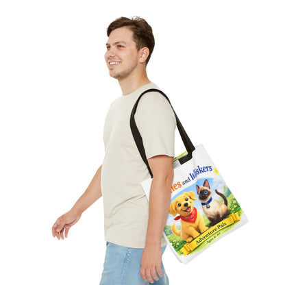 Waffles & Whiskers Adventure Pals Tote Bag — Cute Puppy and Kitten Kids Book Design