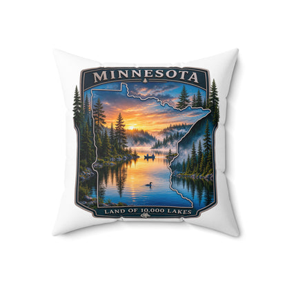 Minnesota Lakes Scenic Throw Pillow — 'Land of 10,000 Lakes' Sunset Cabin Decor