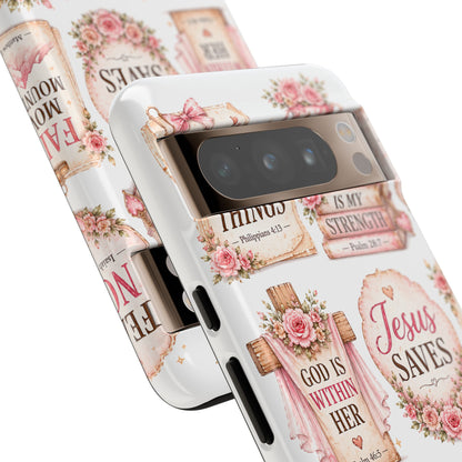 Faith Phone Case — 'Jesus Saves' Floral Christian Scripture iPhone Case