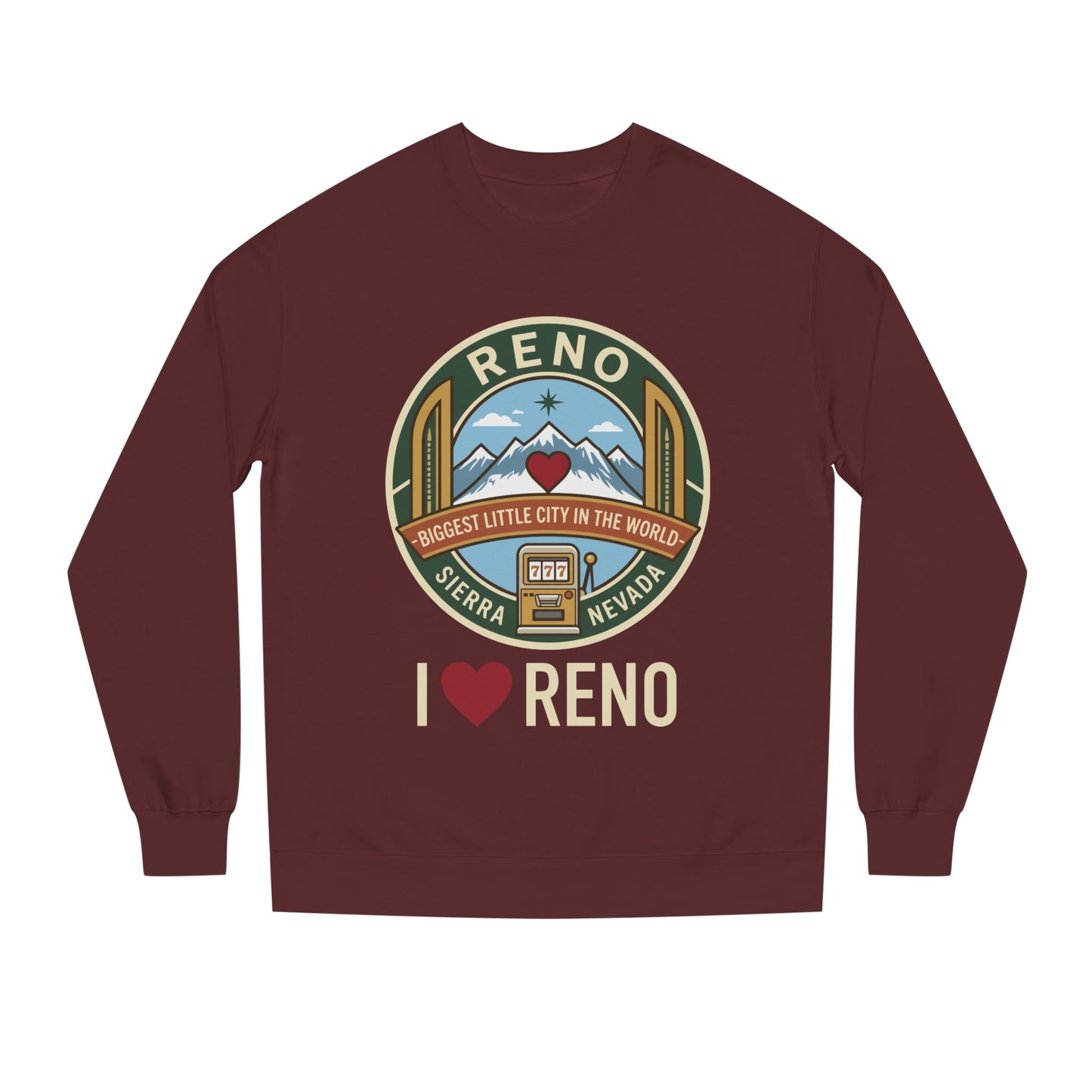 I  Reno Sweatshirt — Vintage Reno Nevada Mountain Badge Crewneck