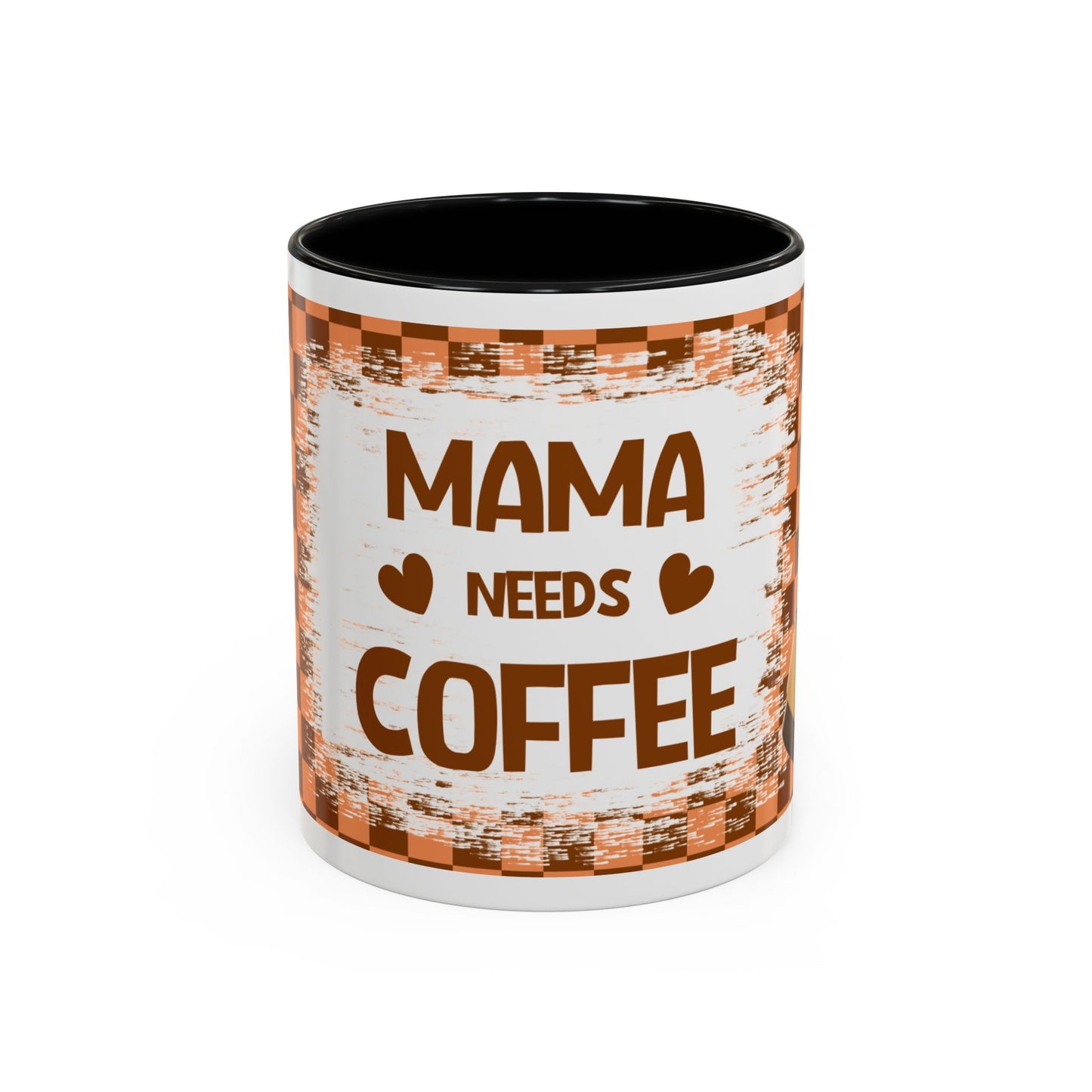 Mama Needs Coffee Accent Mug — 11/15oz Brown Checkered Coffee Cup