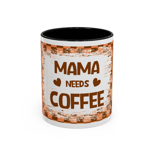 Mama Needs Coffee Accent Mug — 11/15oz Brown Checkered Coffee Cup