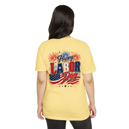 Labor Day T-Shirt — "Happy Labor Day" Patriotic Fireworks Tee