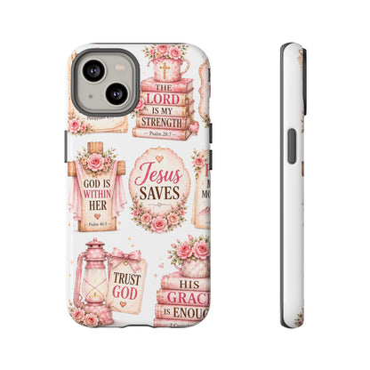 Faith Phone Case — 'Jesus Saves' Floral Christian Scripture iPhone Case