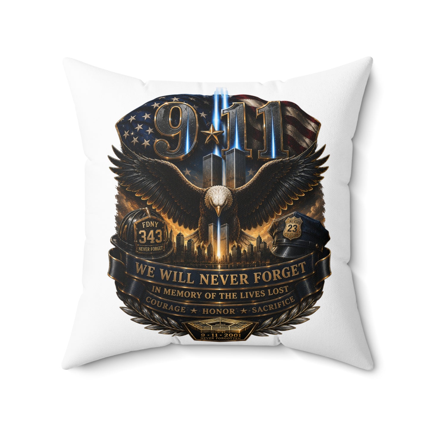 9/11 Memorial Eagle Pillow — "We Will Never Forget" Tribute Accent Pillow