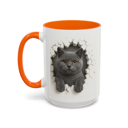 Peekaboo Grey Cat Accent Coffee Mug – Cute 11/15oz Cat Lover Gift