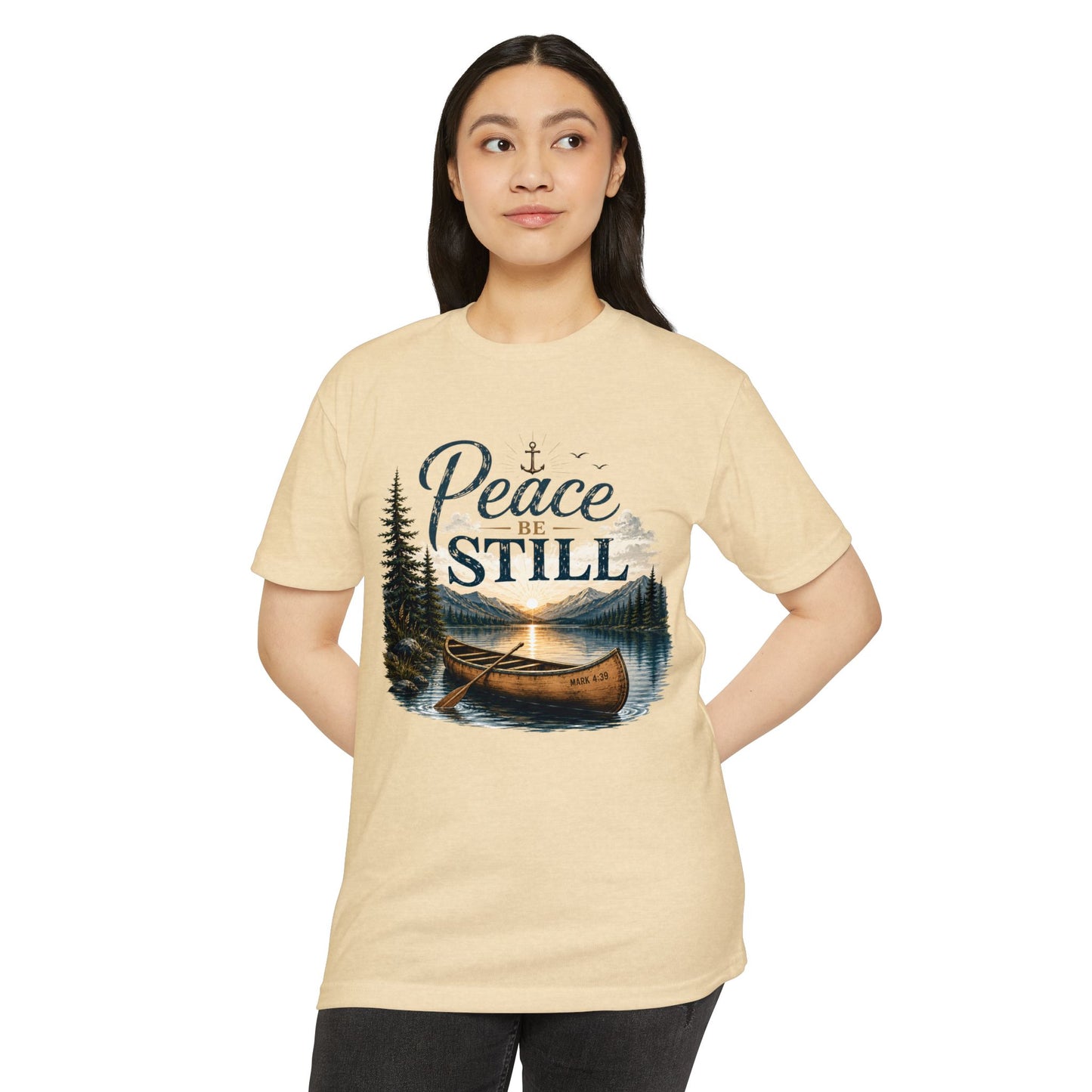 Peace Be Still Canoe T-Shirt — Inspirational Lake Nature Graphic Tee