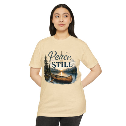 Peace Be Still Canoe T-Shirt — Inspirational Lake Nature Graphic Tee
