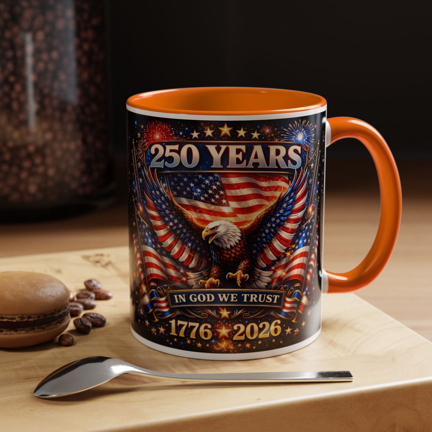 250 Years Patriotic Coffee Mug — In God We Trust 1776–2026