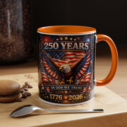 250 Years Patriotic Coffee Mug — In God We Trust 1776–2026