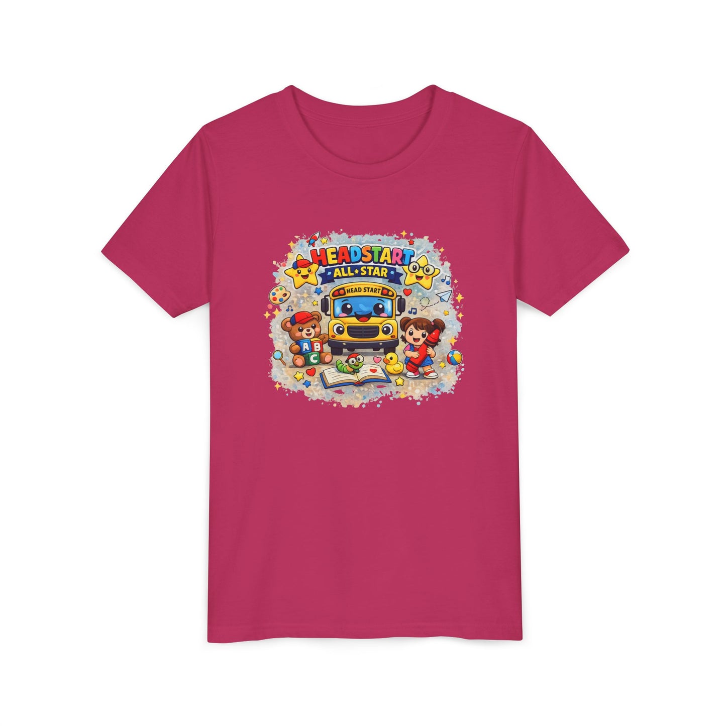 Youth Tee — "Headstart All-Star" Cute School Bus & Characters Back-to-School Shirt