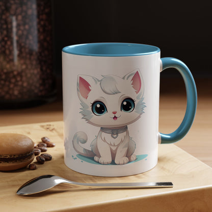 Cute White Kitten Accent Coffee Mug – Adorable Cat Cute Cat Lover Gift