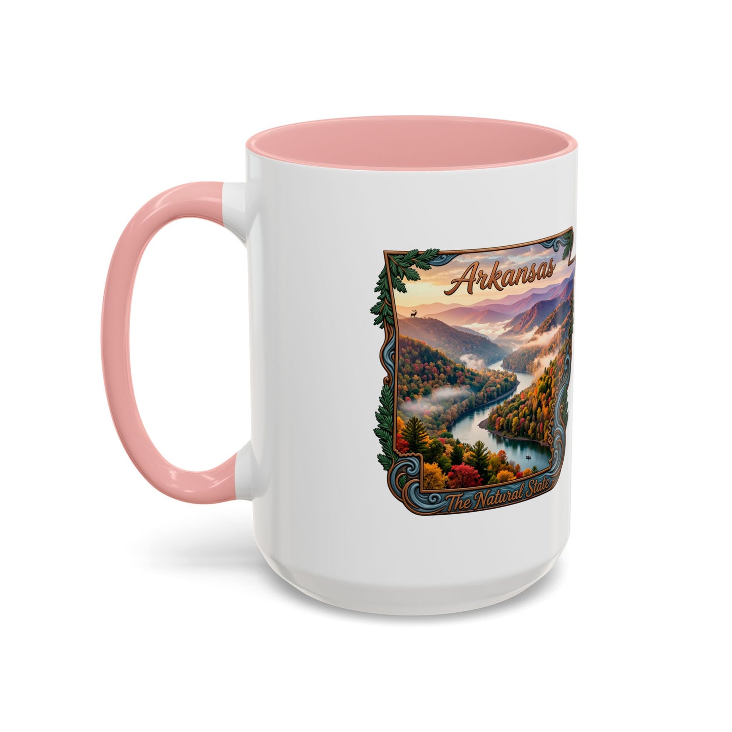 Arkansas Scenic Coffee Mug — Vintage State Map River Landscape (11/15 oz)