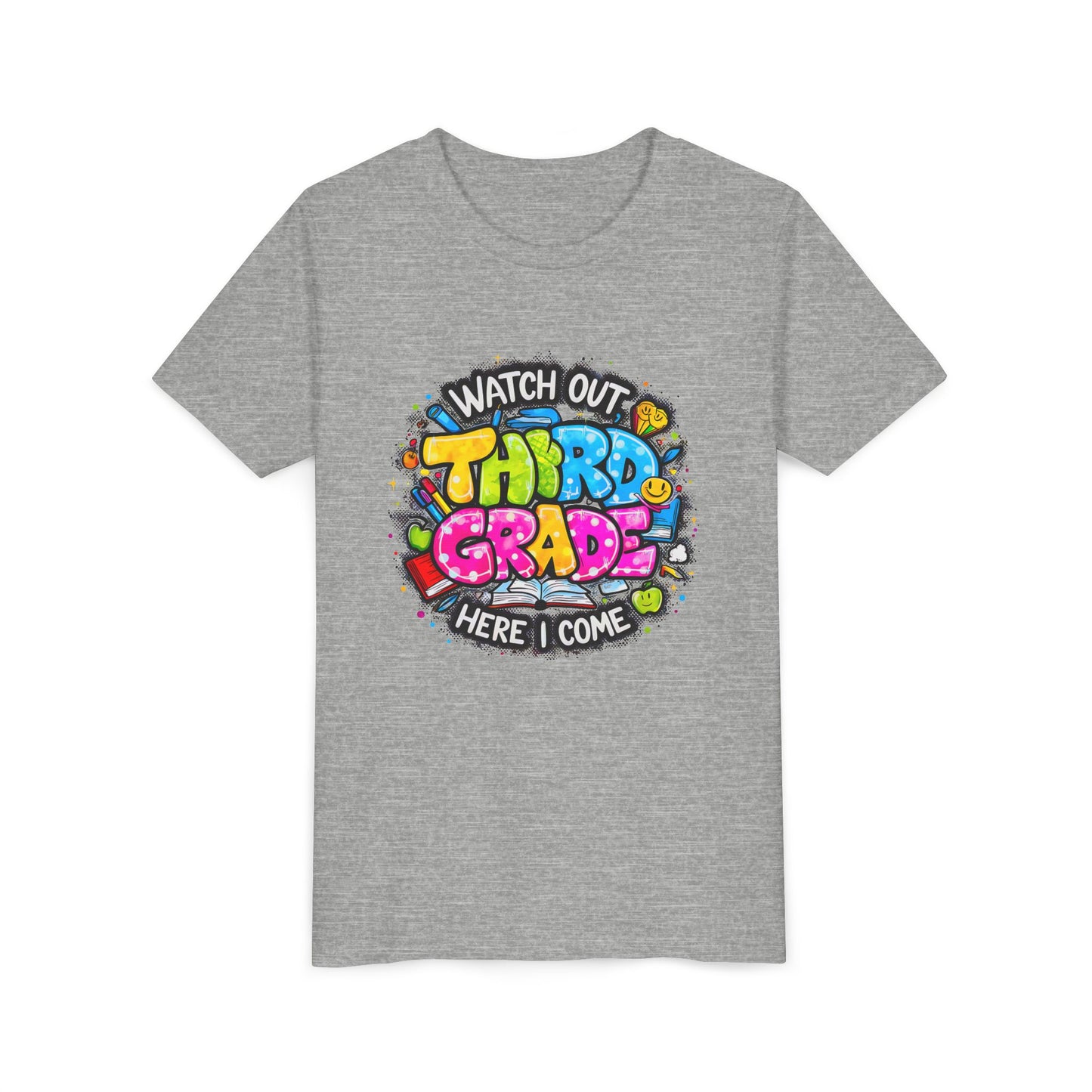 Third Grade Kids T‑Shirt — "Watch Out Third Grade Here I Come" Back-to-School Tee