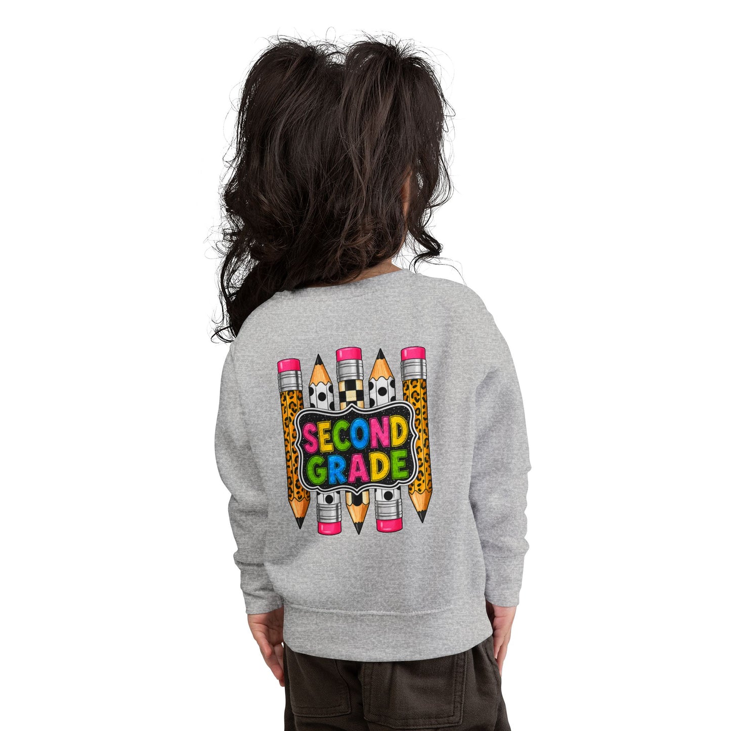 Second Grade Toddler Sweatshirt — Colorful Pencils Back-to-School Crewneck