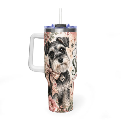Miniature Schnauzer Mama 40oz Vacuum Tumbler — Insulated Travel Mug with Handle