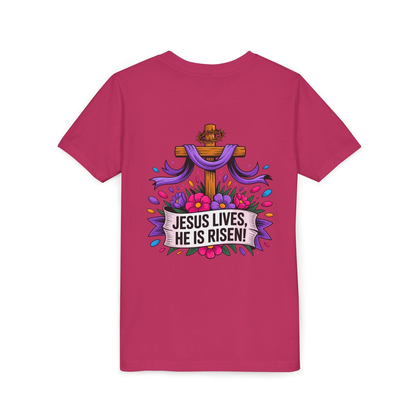 Youth Tee — "Jesus Lives, He Is Risen!" Easter Christian Tee