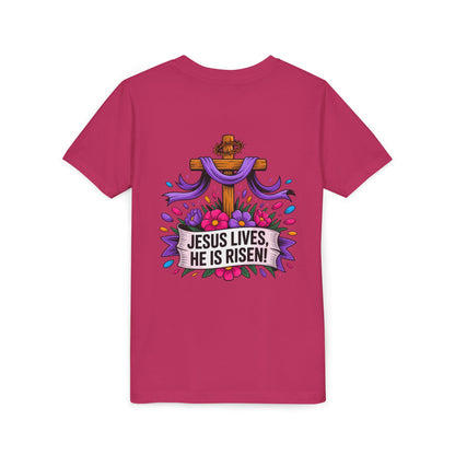 Youth Tee — "Jesus Lives, He Is Risen!" Easter Christian Tee