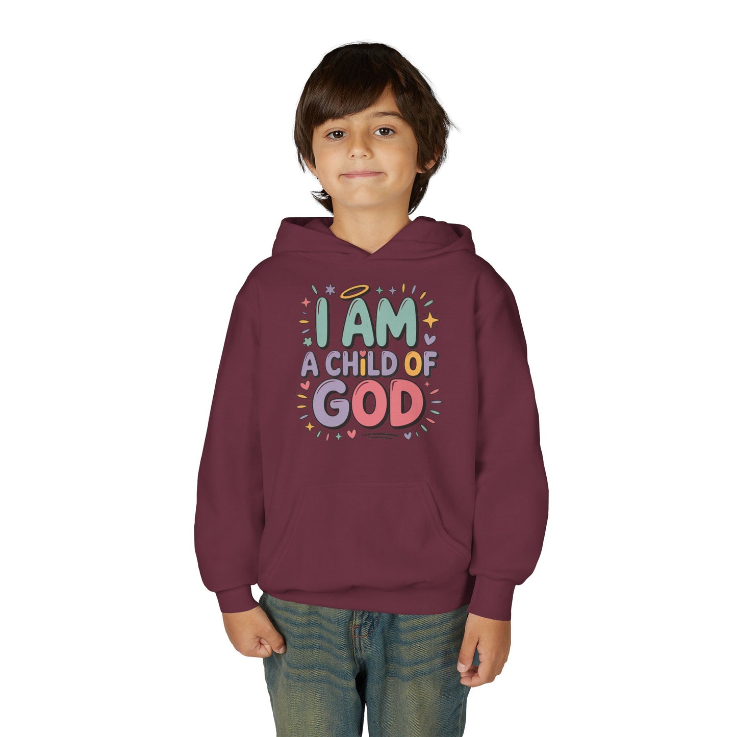 Youth Hoodie — "I Am a Child of God" Inspirational Kids Hooded Sweatshirt