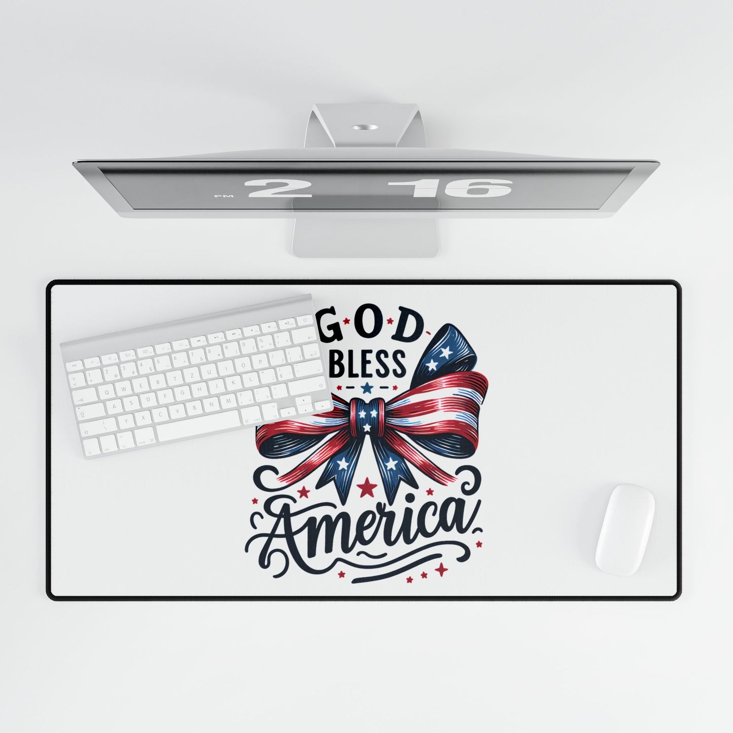 Patriotic "God Bless America" Desk Mat — USA Flag Bow Gaming & Office Desk Pad