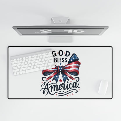 Patriotic "God Bless America" Desk Mat — USA Flag Bow Gaming & Office Desk Pad