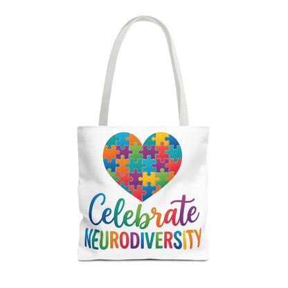 Celebrate Neurodiversity Tote Bag – Rainbow Puzzle Heart Awareness Tote