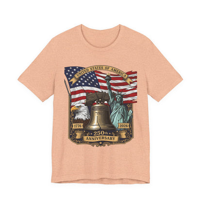 Patriotic 250th Anniversary T-Shirt - Liberty Bell, Bald Eagle & Statue of Liberty