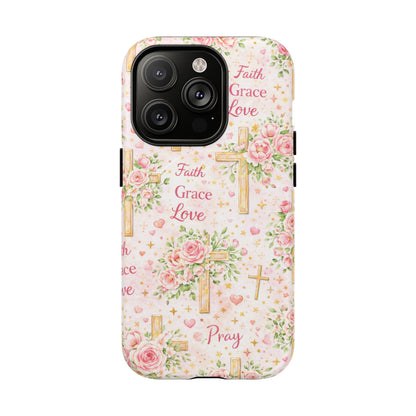 Faith Grace Love Tough Magnetic Phone Case — Floral Cross Protective Cover