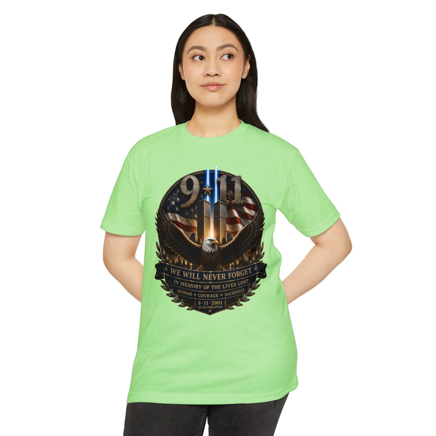 9/11 Memorial Eagle T-Shirt — We Will Never Forget Patriotic Tribute Tee
