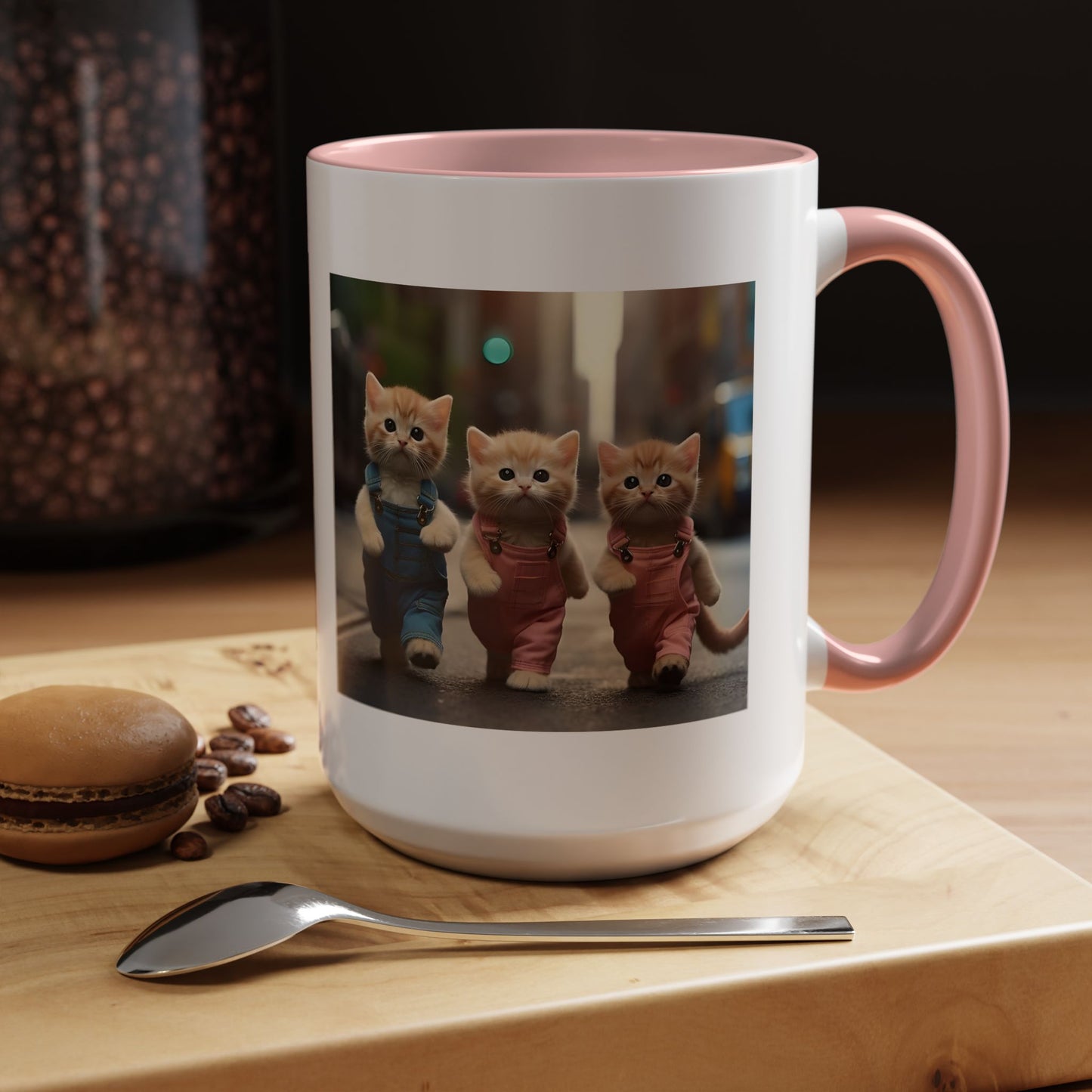 Cute Kittens Walking Coffee Mug — Adorable Cat Friends Accent Mug (11/15 oz)