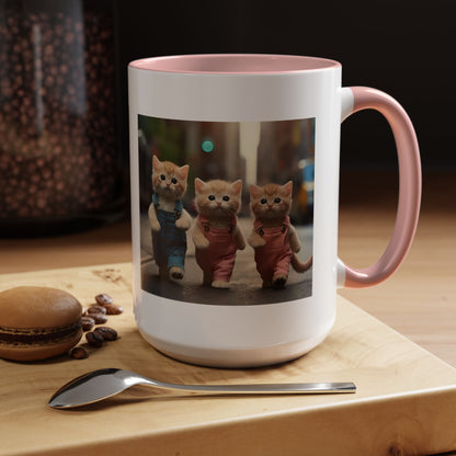 Cute Kittens Walking Coffee Mug — Adorable Cat Friends Accent Mug (11/15 oz)