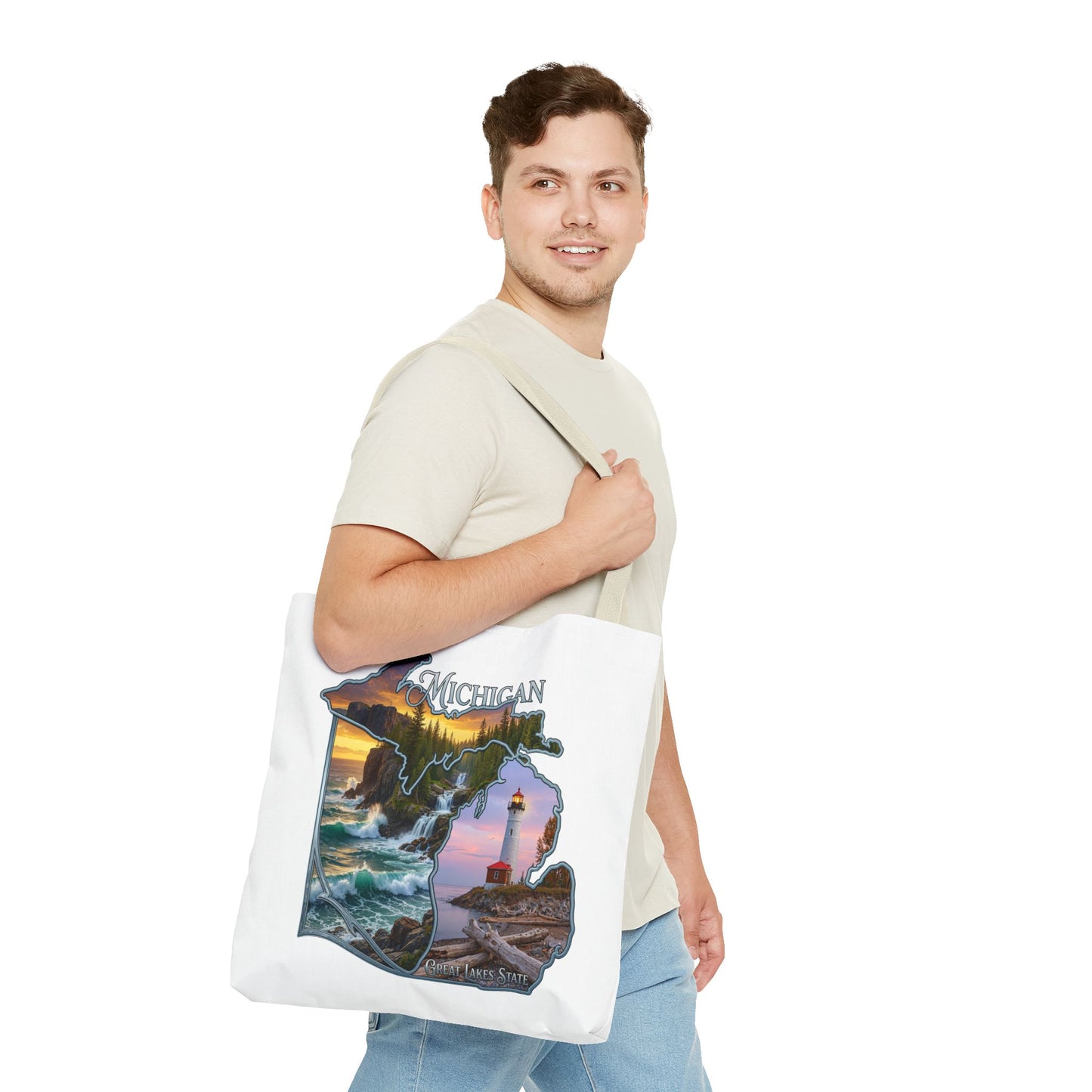 Michigan Lighthouse Tote Bag — Great Lakes Scenic State Travel Tote