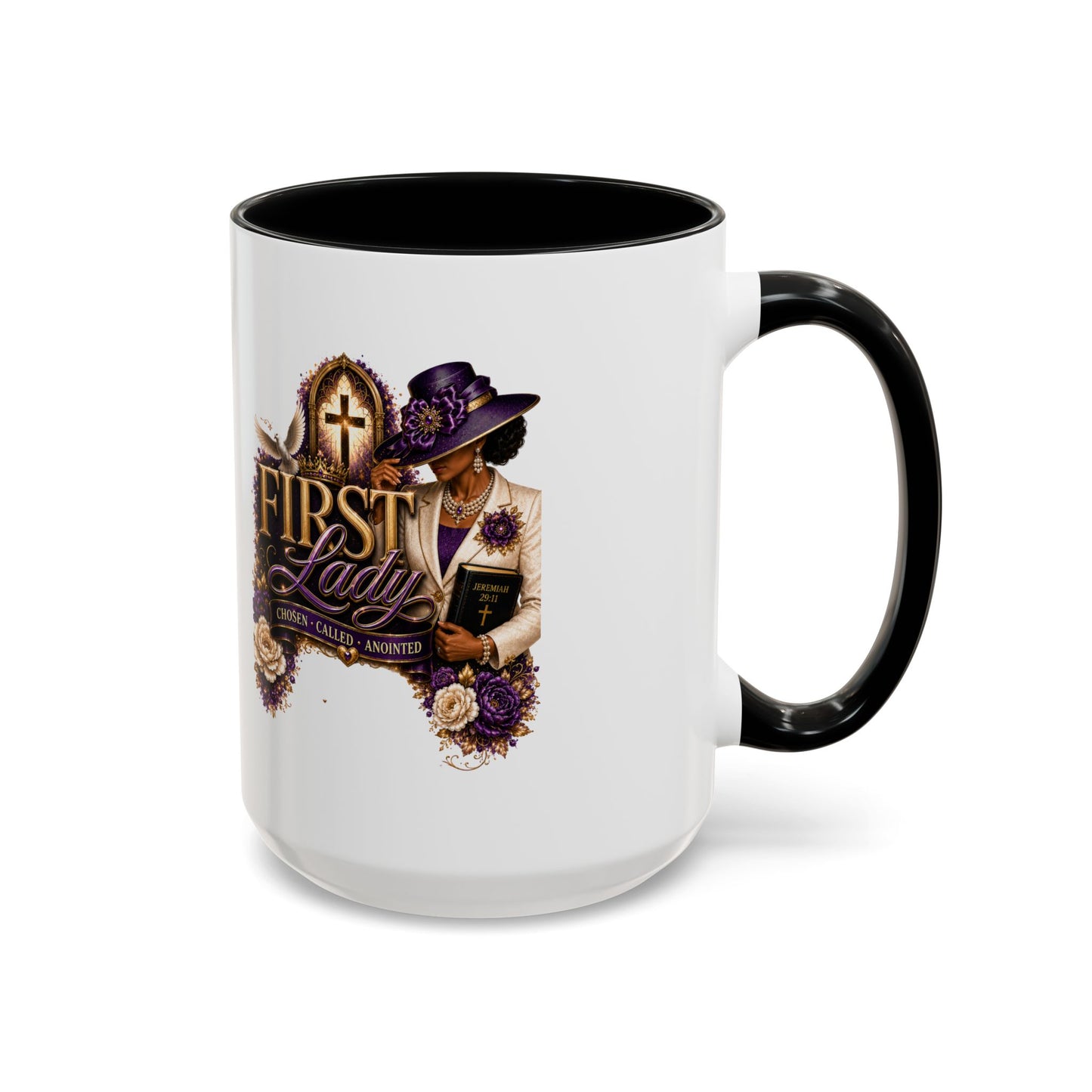 First Lady Church Coffee Mug — Elegant Purple Hat Gospel Tea Cup (11/15oz)